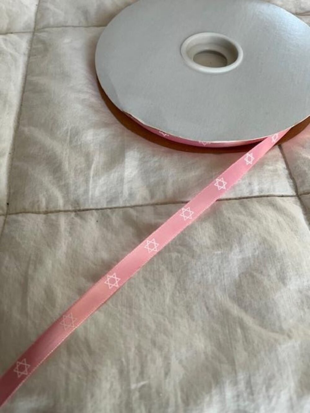100 yards Screen Printed Satin Pink 3/8" Star of David Ribbon/Custom Ordered